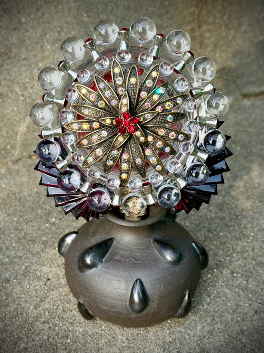 Hand Crafted Mid Century Style Jewelry Flower Sculpture Retro Gothic Decor
